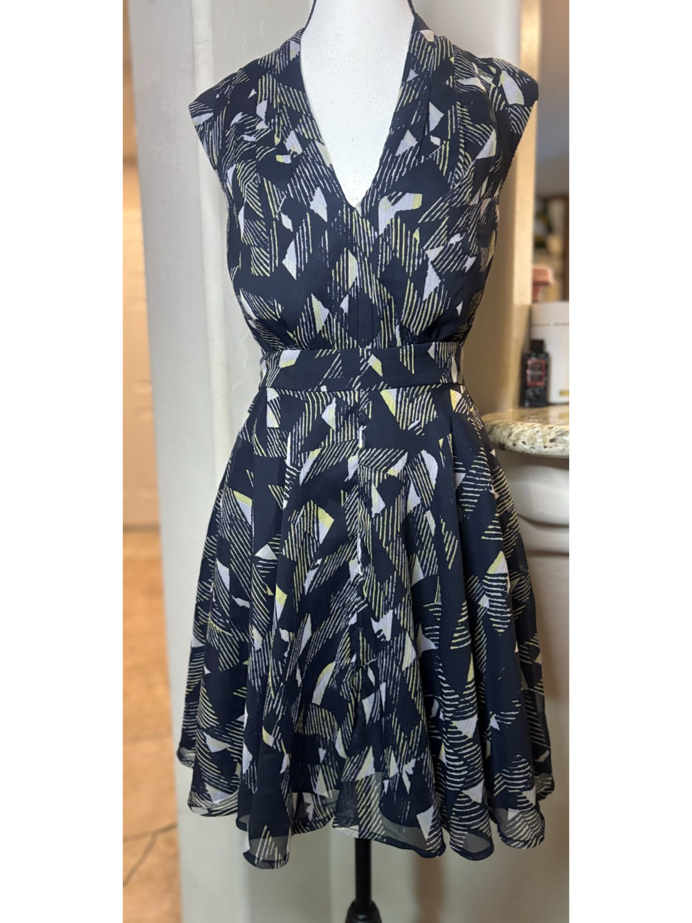 French Connection Geometric Print Fit and Flare Dress Size 2